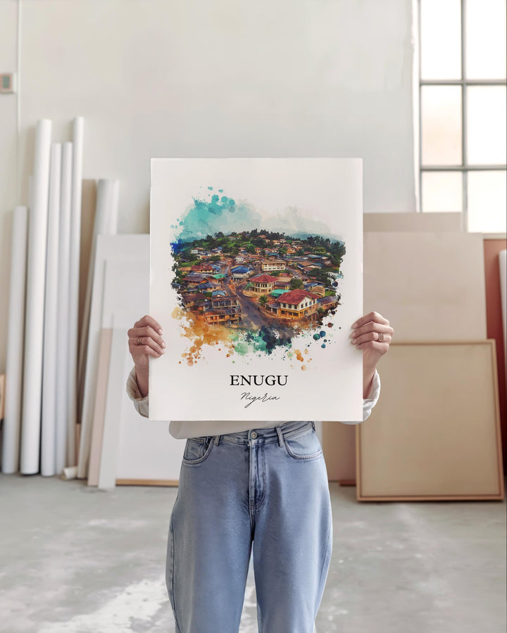Enugu Nigeria Wall Art, Nigeria Print, Nigeria Watercolor Art, Enugu Nigeria Gift, Travel Print, Travel Poster, Housewarming Gift