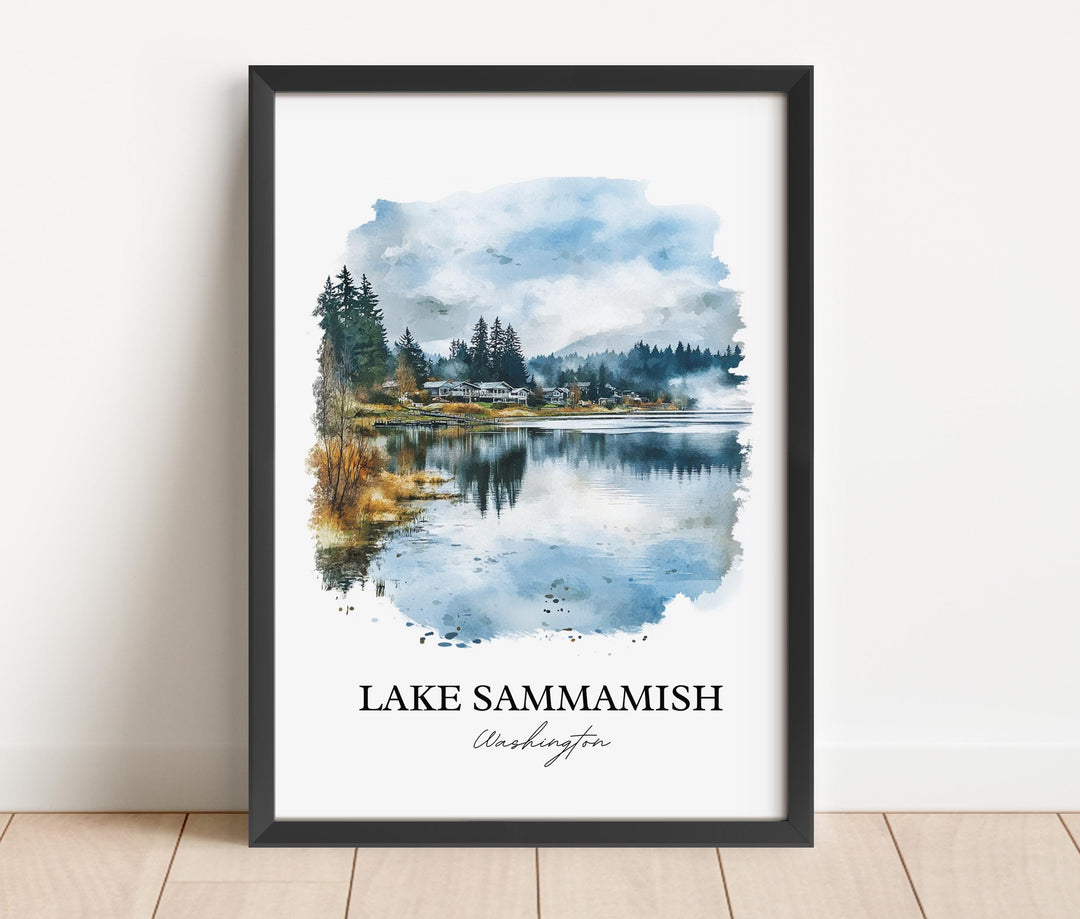 Lake Sammamish Wall Art, Seattle WA Print, Washington Watercolor Art, Lake Sammamish Gift, Travel Print, Travel Poster, Housewarming Gift