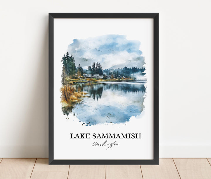 Lake Sammamish Wall Art, Seattle WA Print, Washington Watercolor Art, Lake Sammamish Gift, Travel Print, Travel Poster, Housewarming Gift