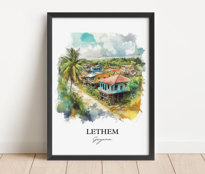 Lethem Guyana Wall Art, Guyana Print, Guyana Watercolor Art, Lethem Guyana Gift, Travel Print, Travel Poster, Housewarming Gift