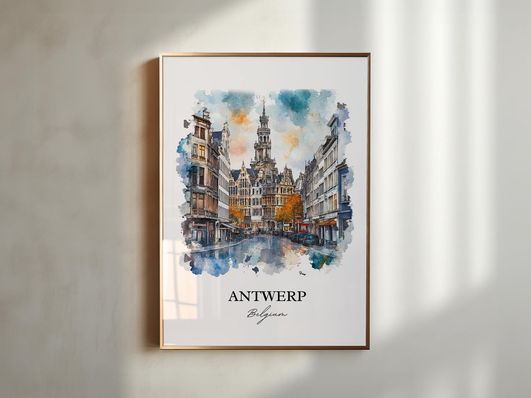 Antwerp Wall Art, Belgium Print, Belgium Watercolor Art, Antwerp Belgium Gift, Travel Print, Travel Poster, Housewarming Gift