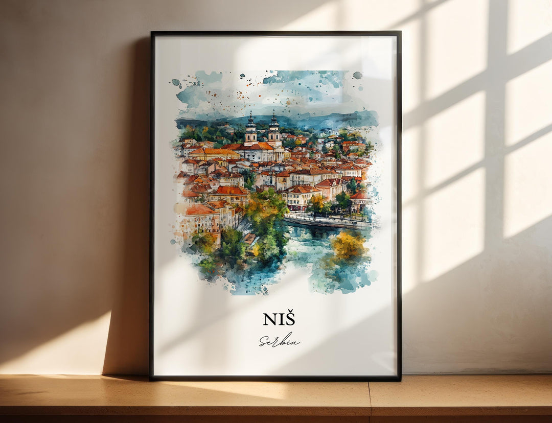Nis Serbia Wall Art, Nish Print, Serbia Watercolor Art, Nish Sebria Gift, Travel Print, Travel Poster, Housewarming Gift