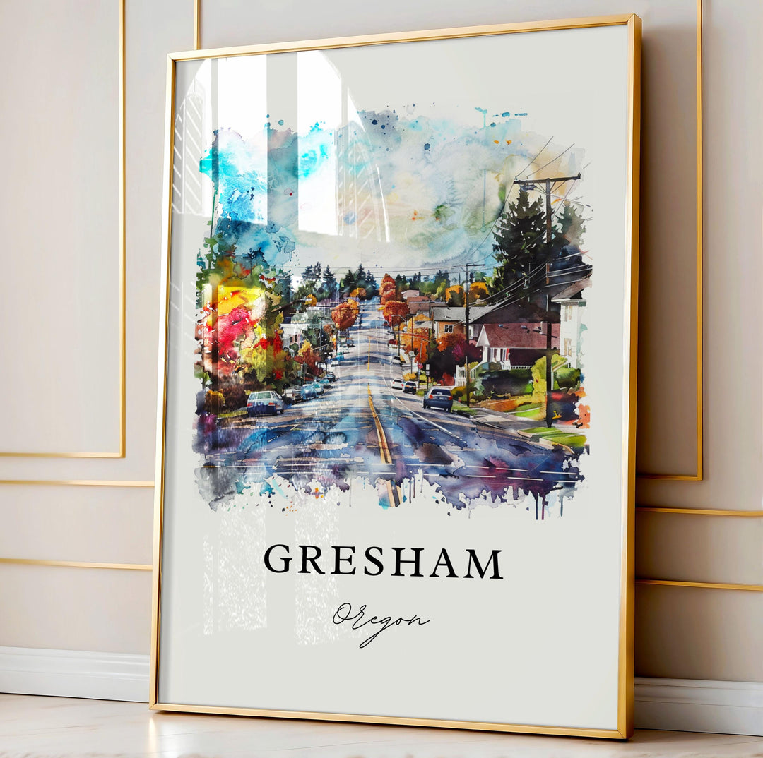 Gresham, Oregon, USA – Watercolor Art Print