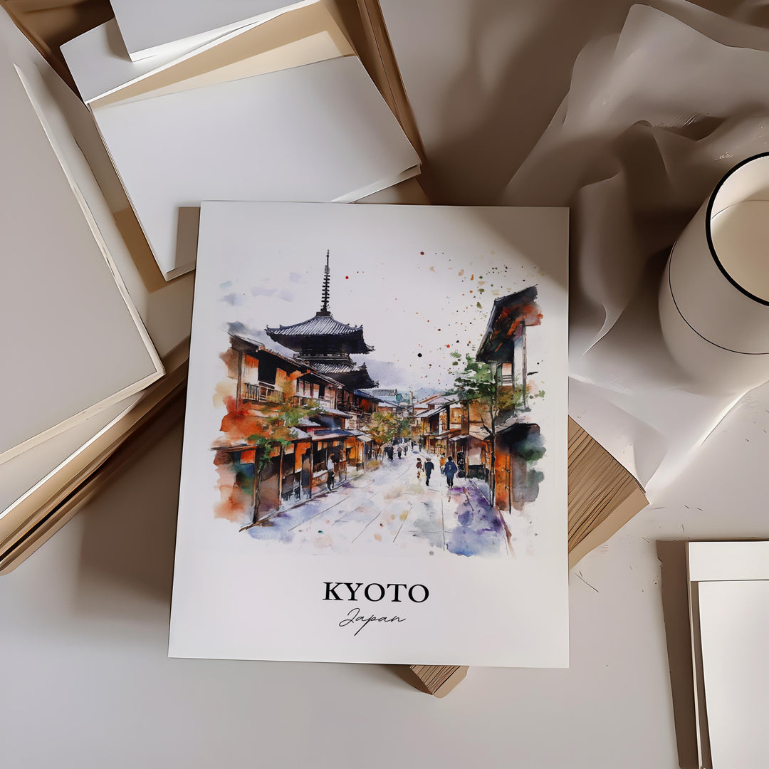 Kyoto Wall Art, Kyoto Print, Japan Watercolor Art, Kyoto Japan Gift, Travel Print, Travel Poster, Housewarming Gift