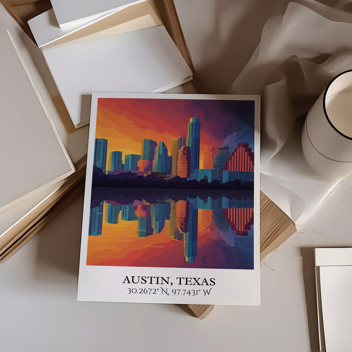 Austin Texas Art, Austin Retro Travel Art, Austin Texas Home Decor, Austin Texas Gift, Texas Travel Art, Travel Prints, Housewarming Gift