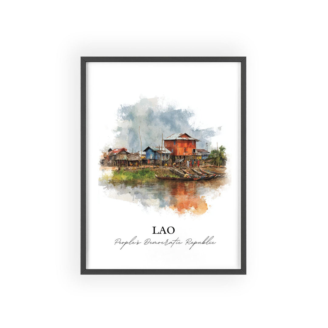 Lao Wall Art, Lao Print, Lao Country Watercolor Art, Lao Gift, Travel Print, Travel Poster, Housewarming Gift
