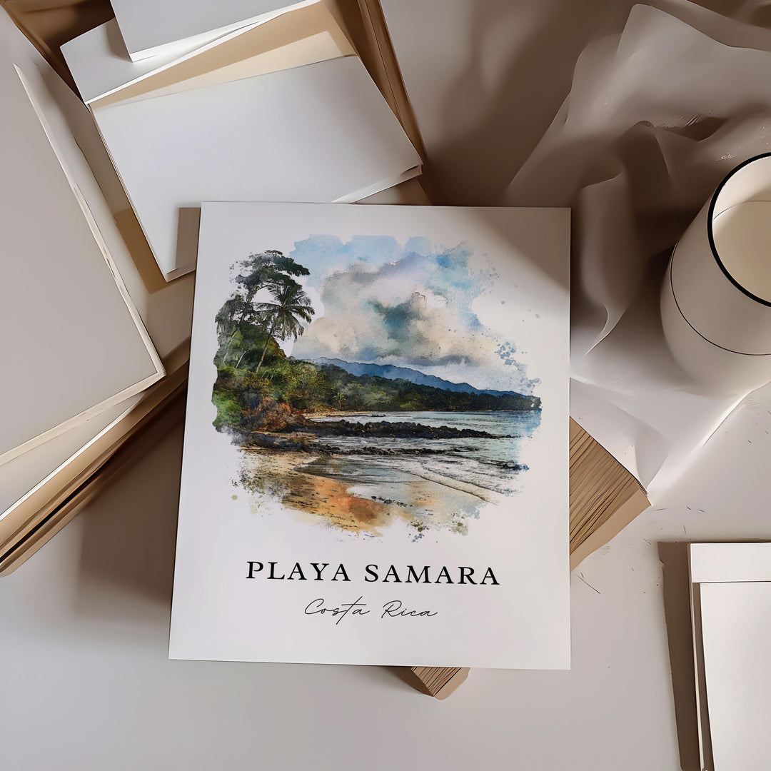 Playa Samara Wall Art, Guanacaste Print, Costa Rica Watercolor Art, Samara Beach CR Gift, Travel Poster, Housewarming Gift