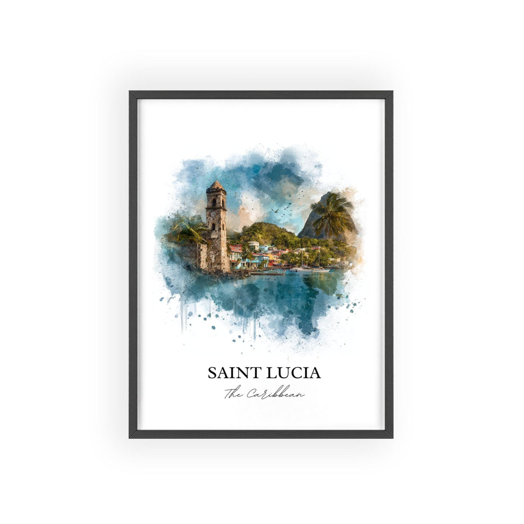 Saint Lucia Wall Art, St. Lucia Print, Caribbean Watercolor Art, St. Lucia Gift, Travel Print, Travel Poster, Housewarming Gift