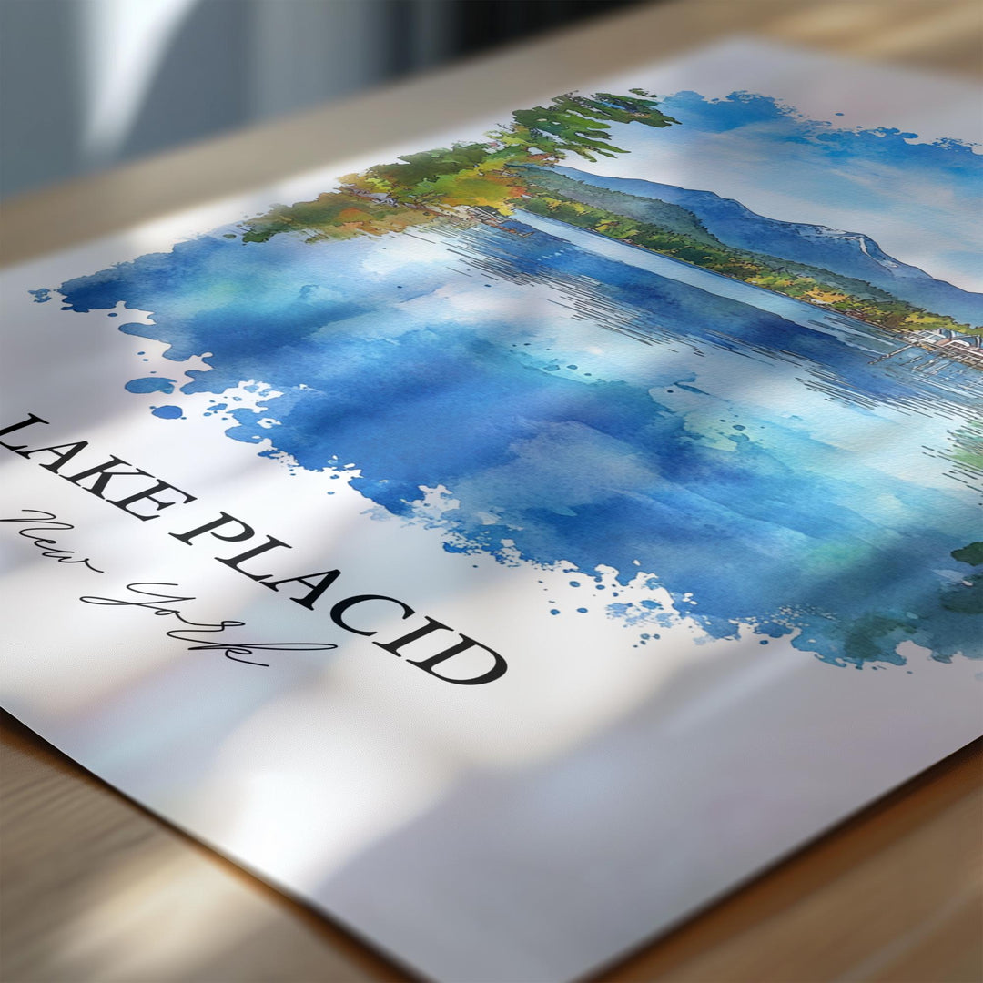 Lake Placid Wall Art, Lake Placid Print, Adirondacks Watercolor Art, Lake Placid NY Gift, Travel Print, Travel Poster, Housewarming Gift