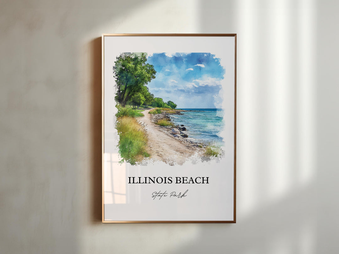 Illinois Beach State Park Wall Art, Zion IL Print, Illinois Watercolor, Illinois Beach Gift, Travel Print, Travel Poster, Housewarming Gift