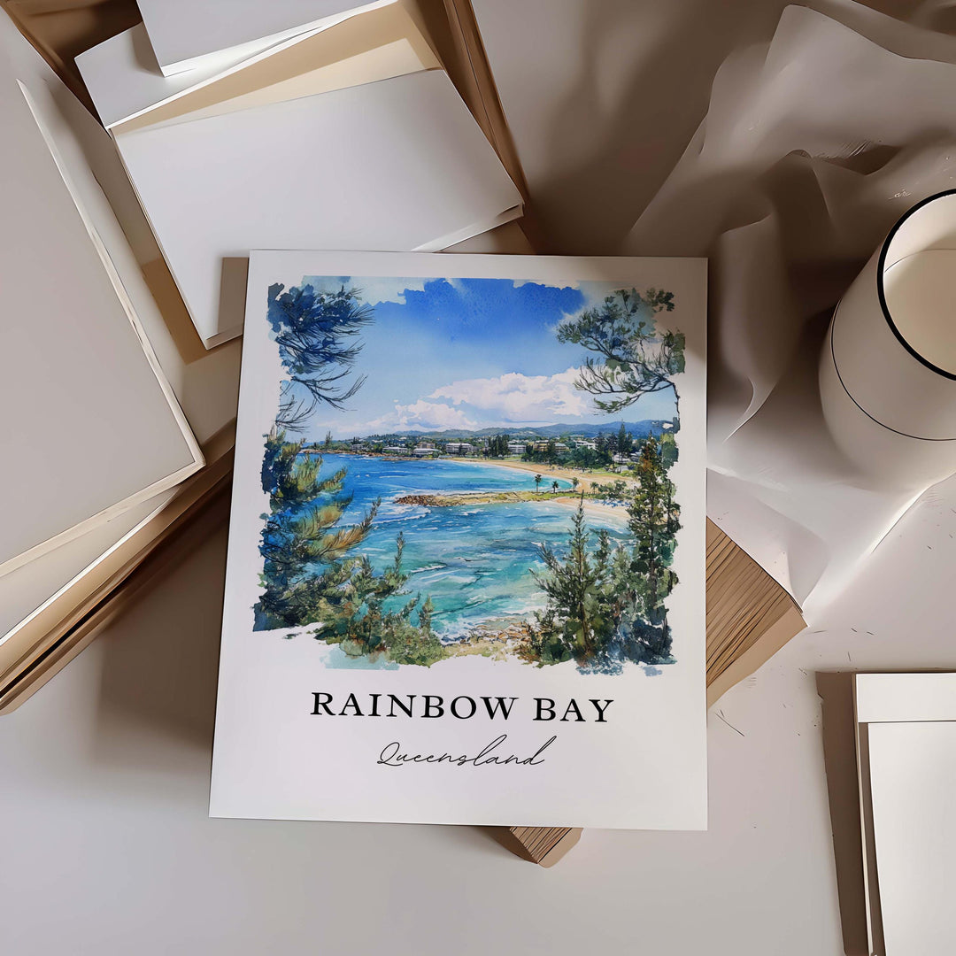 Rainbow Bay Wall Art, Rainbow Bay Beach Print, Gold Coast Watercolor Art, Queensland Gift, Travel Print, Travel Poster, Housewarming Gift