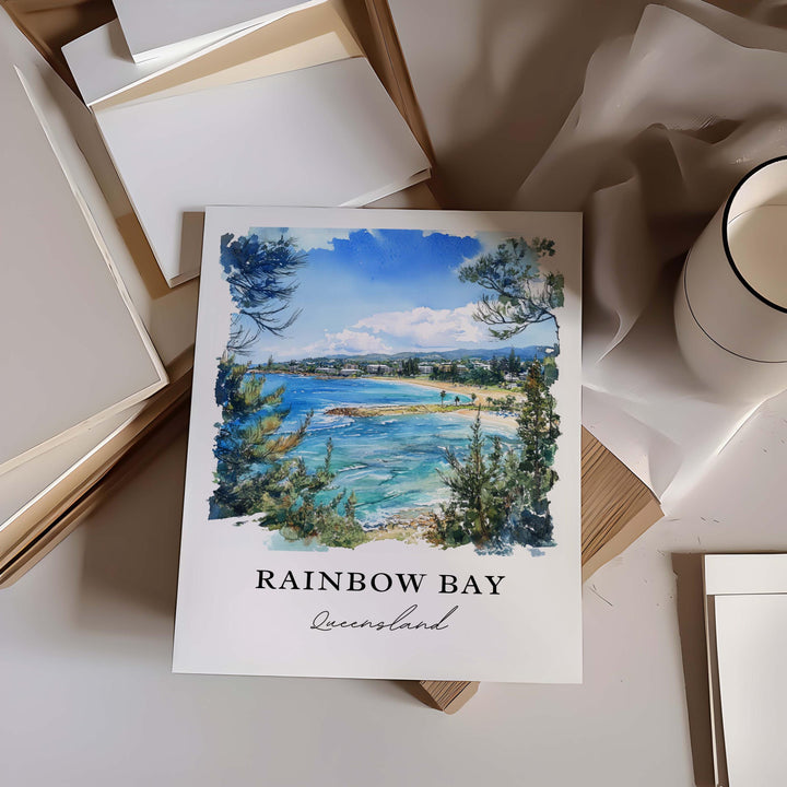 Rainbow Bay Wall Art, Rainbow Bay Beach Print, Gold Coast Watercolor Art, Queensland Gift, Travel Print, Travel Poster, Housewarming Gift