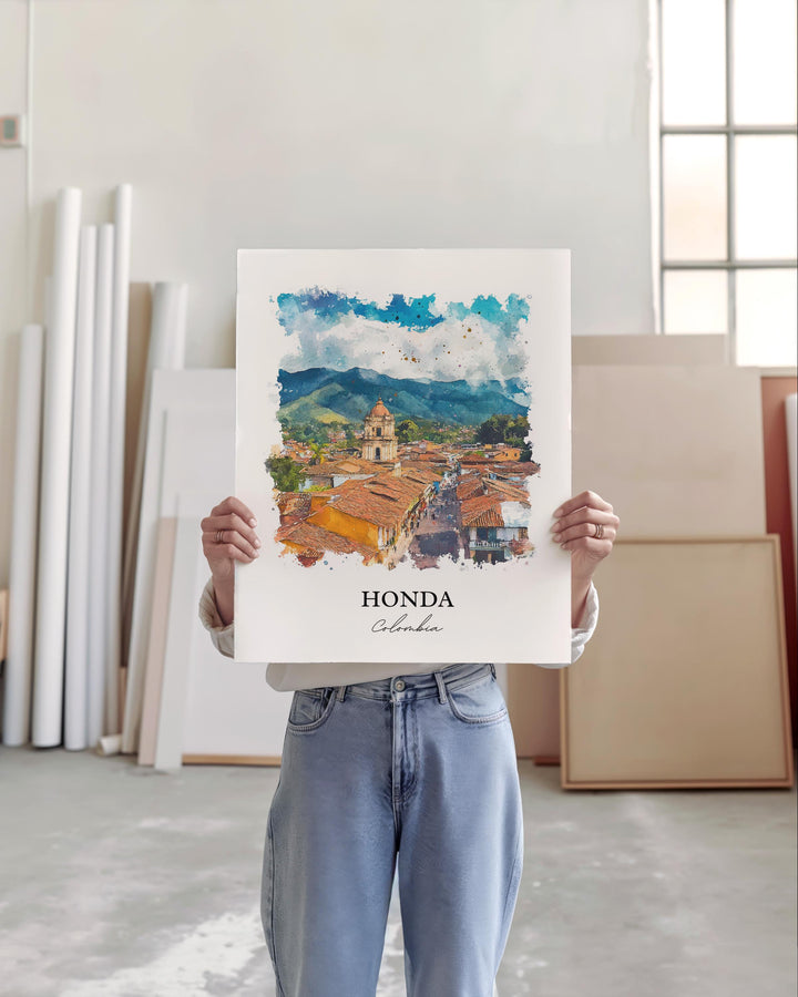 Honda Colombia Wall Art, Tolima Print, Colombia Watercolor Art, Honda Colombia Gift, Travel Print, Travel Poster, Housewarming Gift