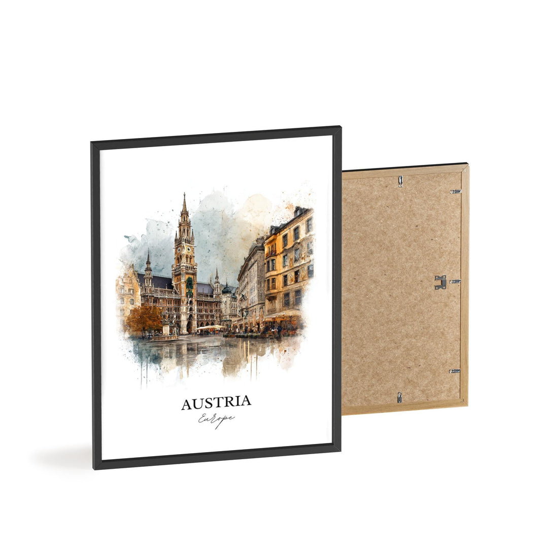 Austria Wall Art, Austria Print, Austria Watercolor Art, Austria Gift, Travel Print, Travel Poster, Housewarming Gift
