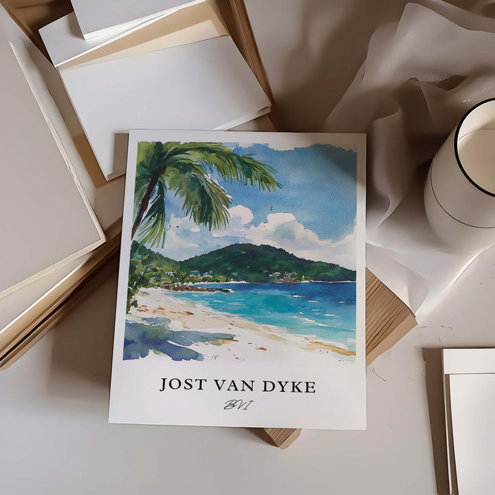 Jost Van Dyke Wall Art, BVI Print, Jost Van Dyke Watercolor Art, British Virgin Islands Gift,