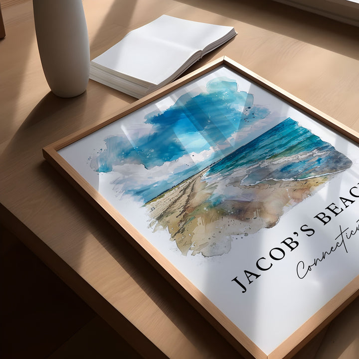 Jacob's Beach, CT, USA – Watercolor Art Print