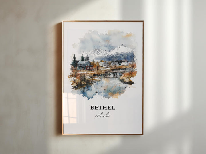 Bethel Alaska Wall Art, Kuskokwim River Print, Bethel Alaska Watercolor Art, Bethel AK Gift, Travel Print, Travel Poster, Housewarming Gift