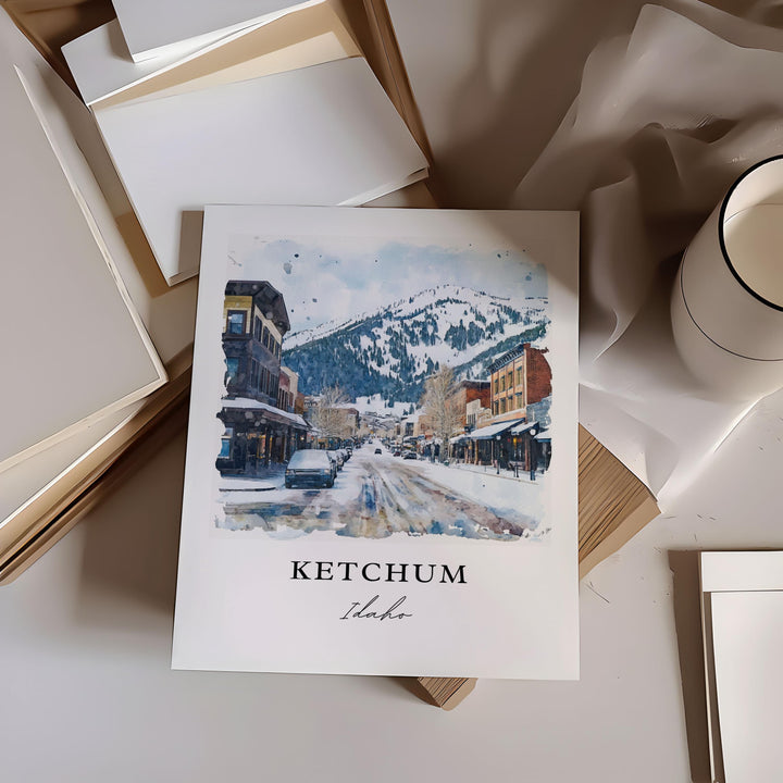 Ketchum ID Wall Art, Ketchum Print, Ketchum Watercolor Art, Blaine County Idaho Gift, Ketchum