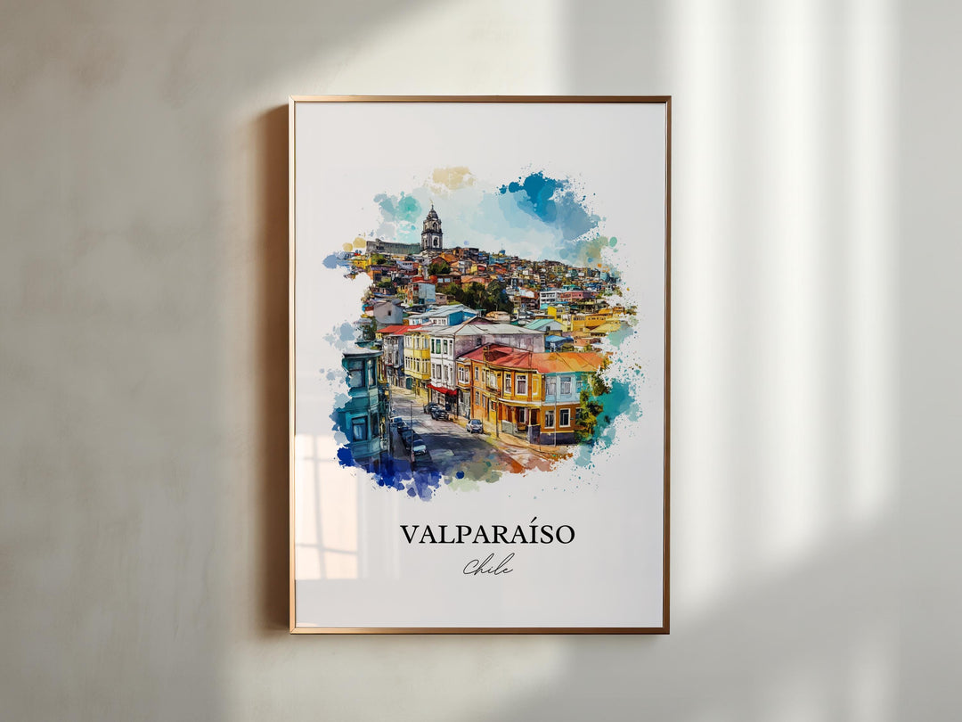 Valparaíso Wall Art, Valparaíso Print, Chile Watercolor Art, Valparaíso Chile Gift, Travel Print, Travel Poster, Housewarming Gift