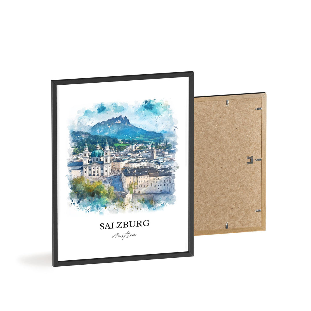 Salzburg Wall Art, Austria Print, Austria Watercolor Art, Salzburg Gift, Travel Print, Travel Poster, Housewarming Gift