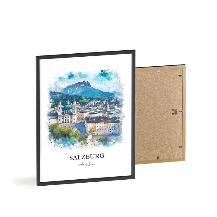 Salzburg Wall Art, Austria Print, Austria Watercolor Art, Salzburg Gift, Travel Print, Travel Poster, Housewarming Gift