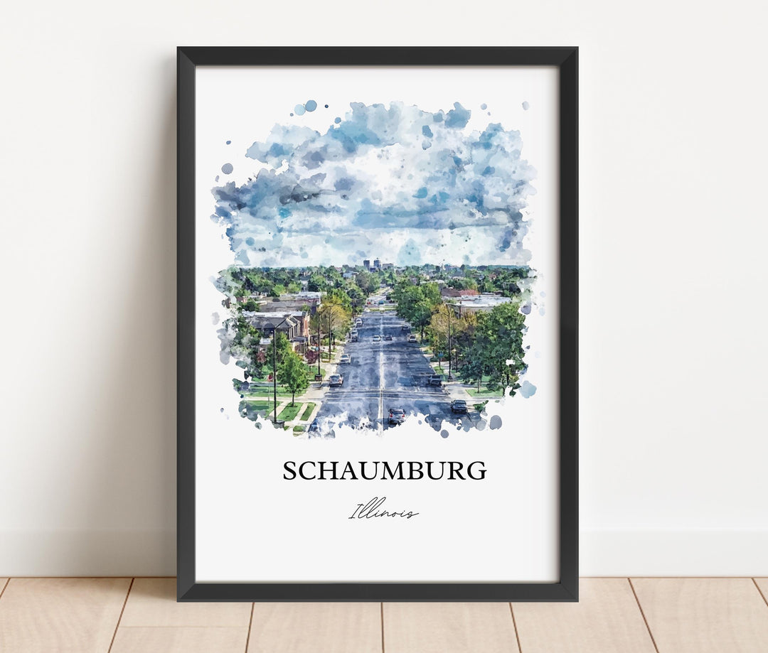 Schaumburg IL Wall Art, Chicago Print, Schaumburg Illinois Watercolor Art, Schaumburg Gift, Travel Print, Travel Poster, Housewarming Gift