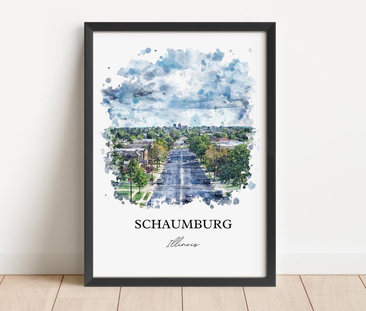 Schaumburg IL Wall Art, Chicago Print, Schaumburg Illinois Watercolor Art, Schaumburg Gift, Travel Print, Travel Poster, Housewarming Gift