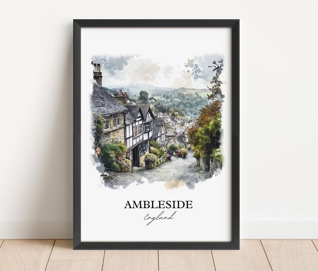 Ambleside Wall Art, Westmorland Print, England Watercolor Art, Ambleside England Gift, Travel Print, Travel Poster, Housewarming Gift