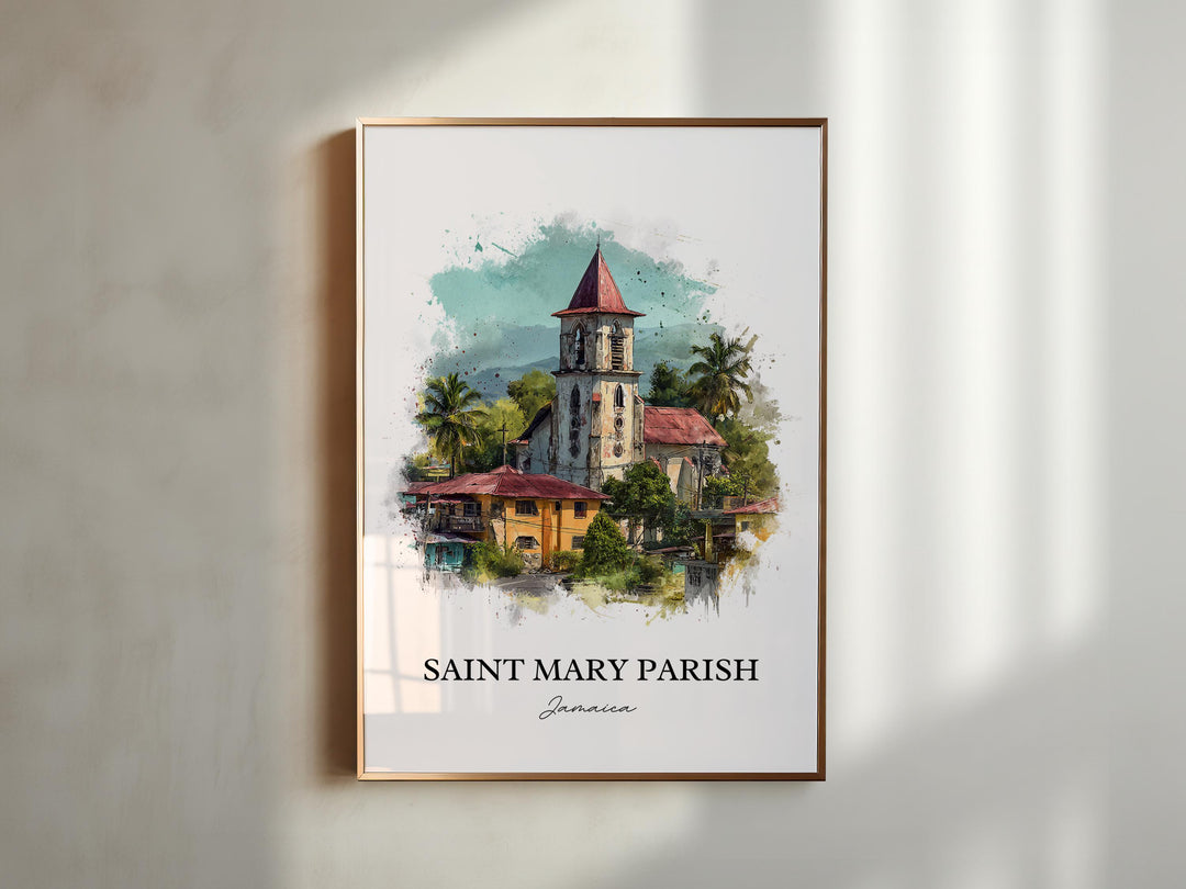 Saint Mary Parish Wall Art, Jamaica Print, Jamaica Watercolor Art, St. Mary Jamaica Gift, Travel Print, Travel Poster, Housewarming Gift