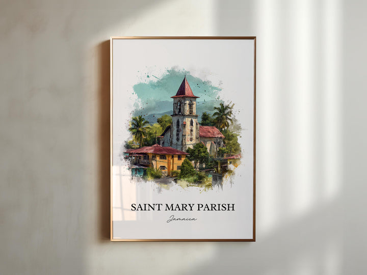Saint Mary Parish Wall Art, Jamaica Print, Jamaica Watercolor Art, St. Mary Jamaica Gift, Travel Print, Travel Poster, Housewarming Gift
