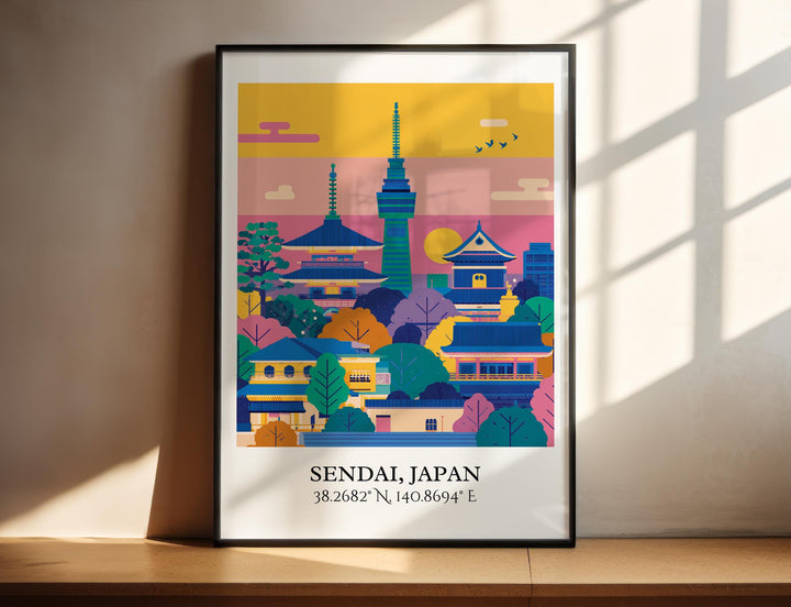 Sendai Art, Sendai Japan Retro Travel Art, Japan Home Decor, Japan Gift, Japan Travel Art, Travel Prints, Housewarming Gift