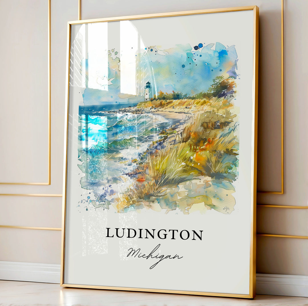 Ludington MI Wall Art, Ludington Print, Ludington Watercolor, Ludington Michigan Gift, Travel Poster, Housewarming Gift