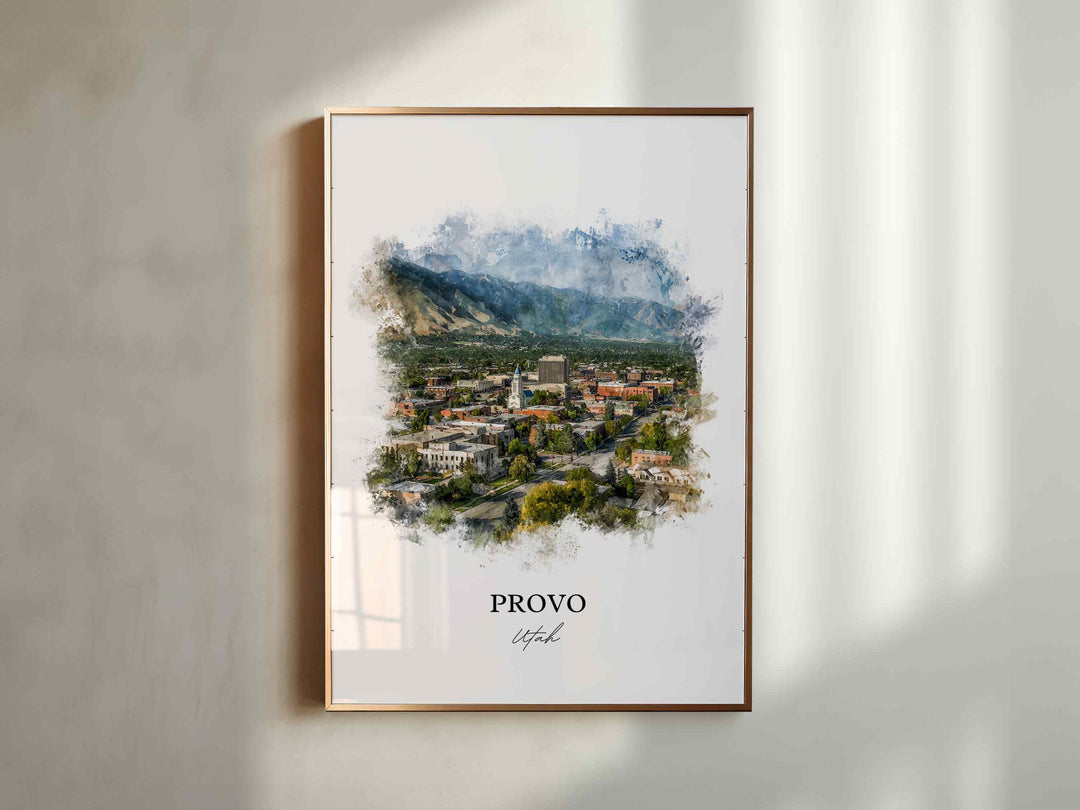 Provo Utah Wall Art, Provo Print, Utah Watercolor Art, Provo Utah Skyline Gift, Travel Print, Travel Poster, Housewarming Gift