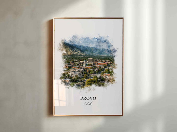 Provo Utah Wall Art, Provo Print, Utah Watercolor Art, Provo Utah Skyline Gift, Travel Print, Travel Poster, Housewarming Gift