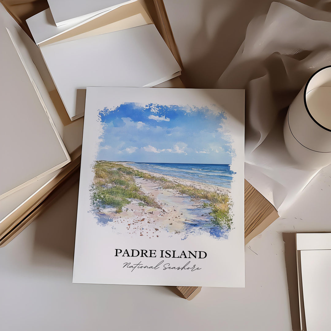 Padre Island TX Wall Art, Brownsville Texas Print, Texas Watercolor Art, Padre Island Gift, Travel Print, Travel Poster, Housewarming Gift