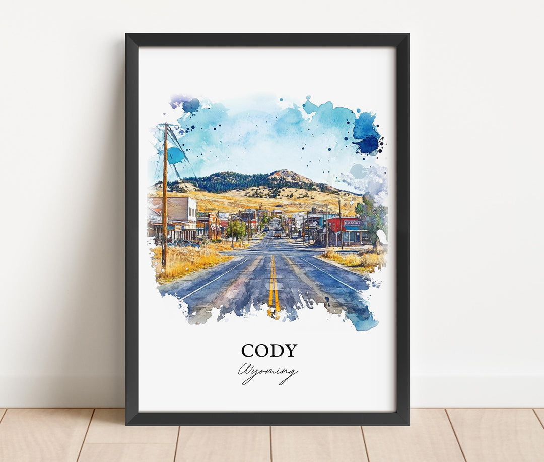 Cody Wyoming Wall Art, Cody WY Print, Wyoming Watercolor Art, Cody Wyoming Gift, Travel Print, Travel Poster, Housewarming Gift