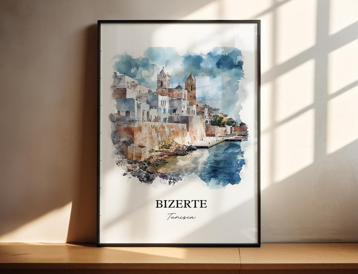 Bizerte Wall Art, Bizerte Tunisia Print, Tunisia Watercolor Art, Tunisia Gift, Travel Print, Travel Poster, Housewarming Gift