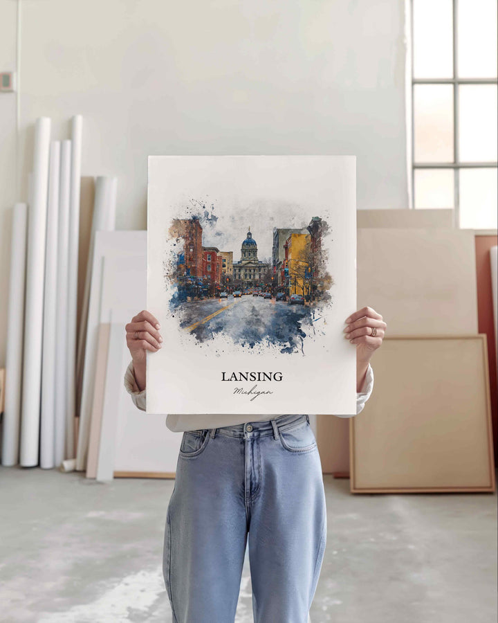 Lansing, Michigan – Watercolor Art Print