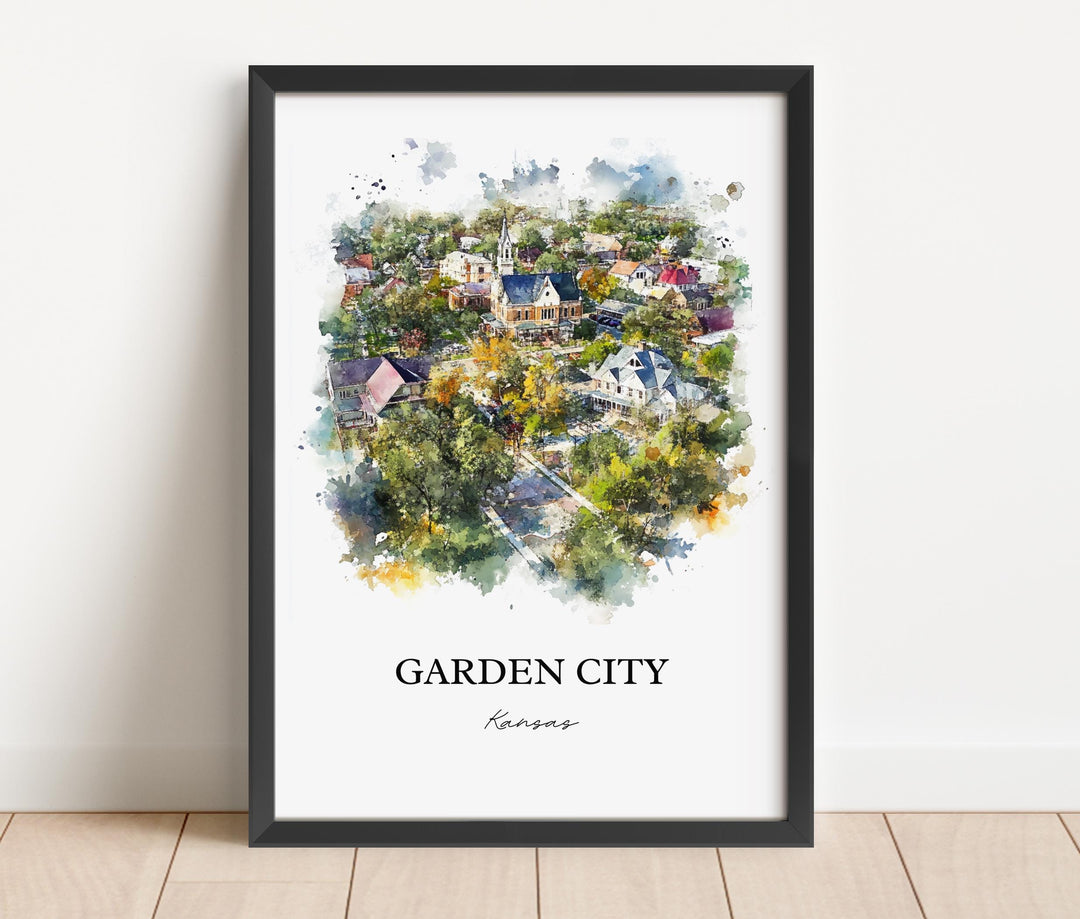 Garden City KS Wall Art, Finney County Print, Kansas Watercolor Art, Garden City Gift, Travel Print, Travel Poster, Housewarming Gift