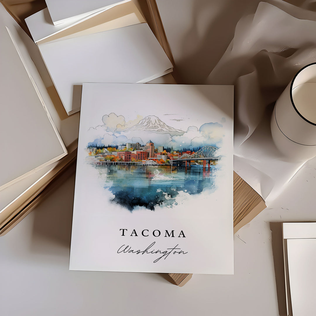 Tacoma traditional travel art - Washington, Tacoma poster print, Wedding gift, Birthday present, Custom Text, Perfect Gift