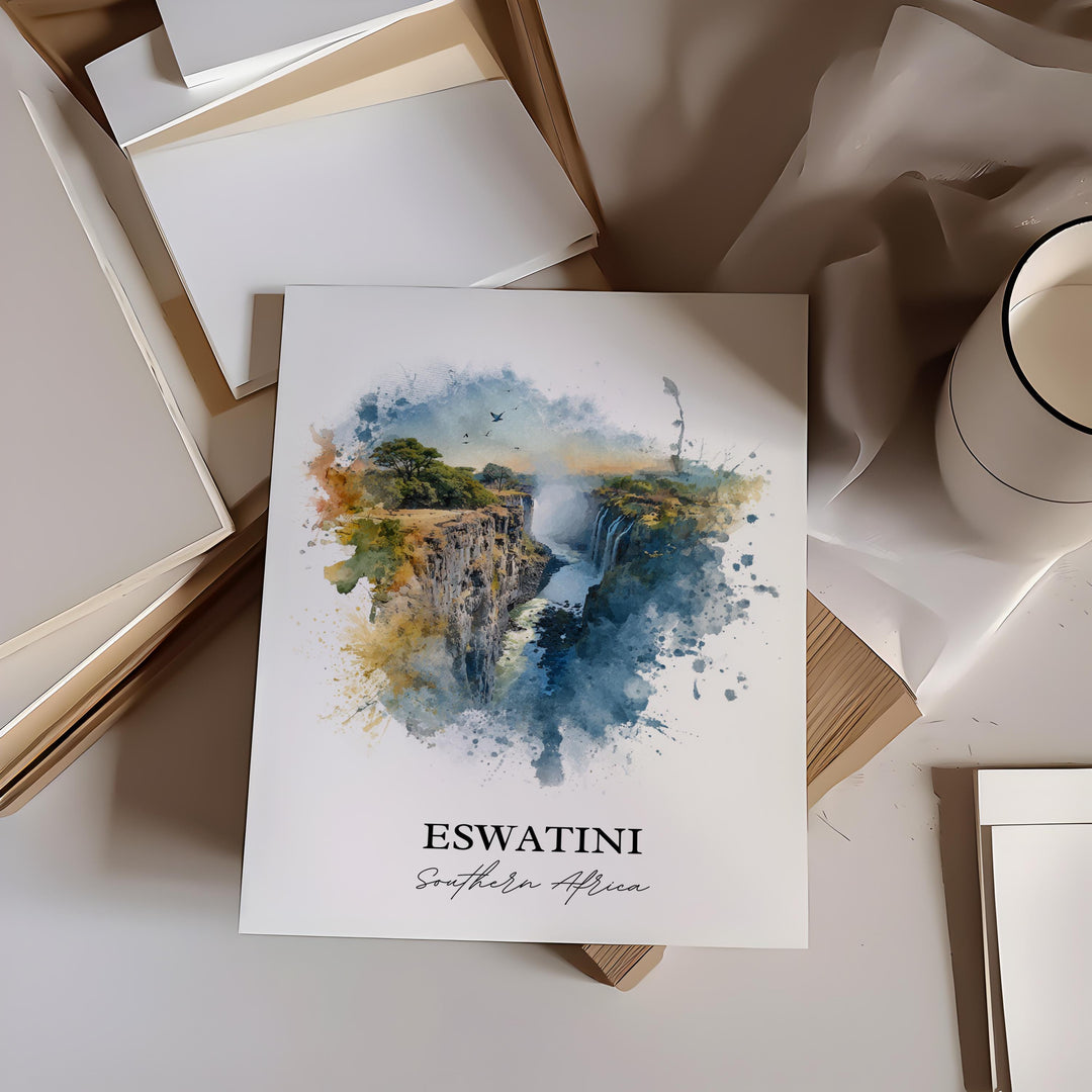Eswatini Wall Art, Eswatini Print, South Africa Watercolor Art, Eswatini Gift, Travel Print, Travel Poster, Housewarming Gift
