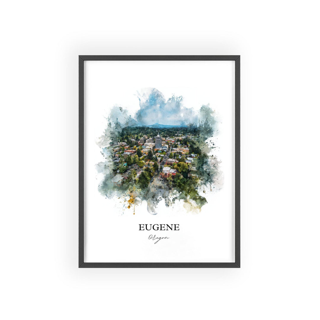 Eugene OR Wall Art, Eugene Print, Eugene Watercolor Art, Willamette River Gift, Travel Print, Travel Poster, Housewarming Gift