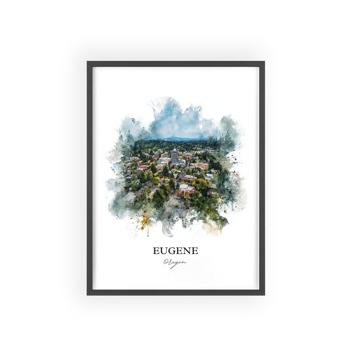 Eugene OR Wall Art, Eugene Print, Eugene Watercolor Art, Willamette River Gift, Travel Print, Travel Poster, Housewarming Gift