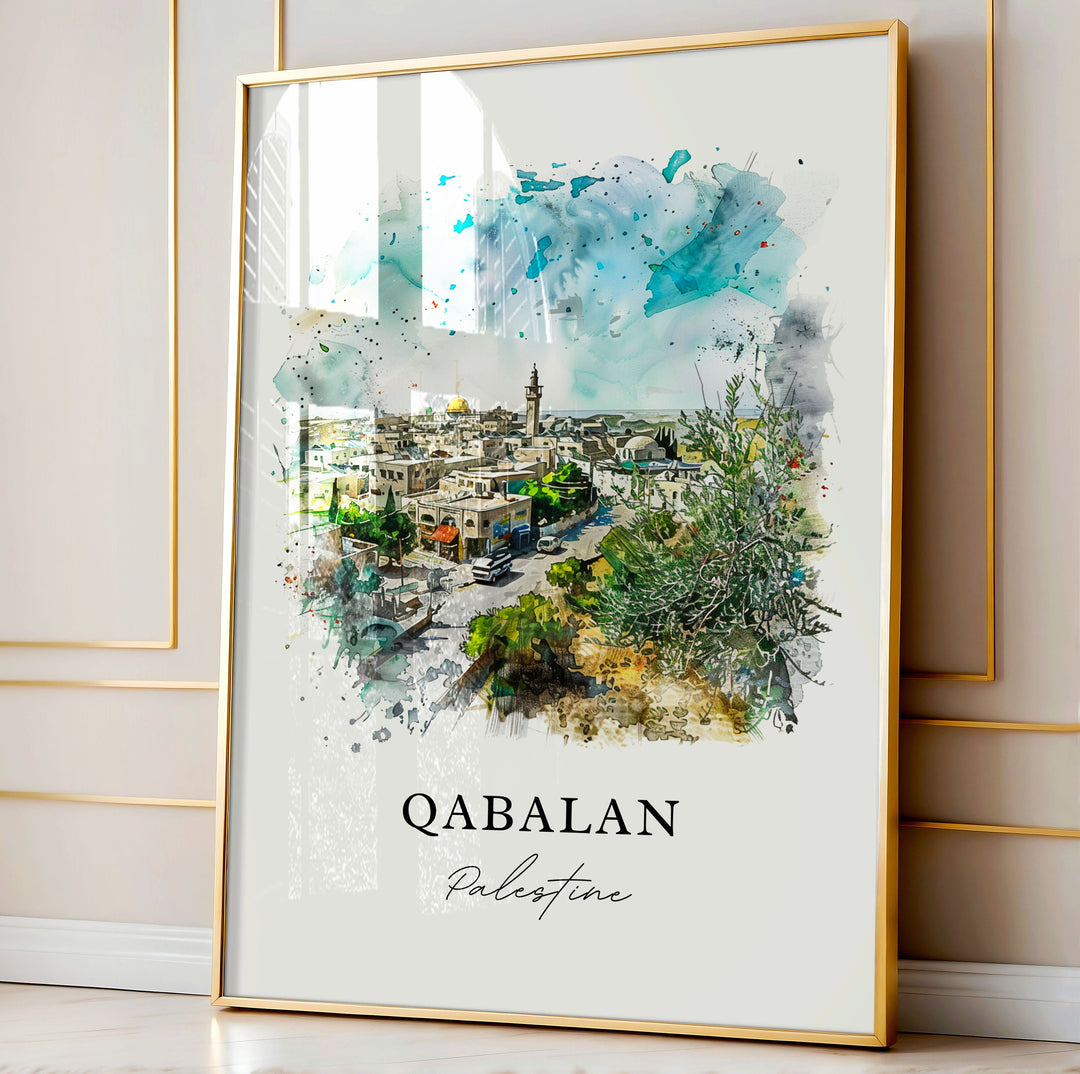 Qabalan Palestine Art, Nablus Print, Palestine Town Watercolor, Qabalan Nablus Gift,