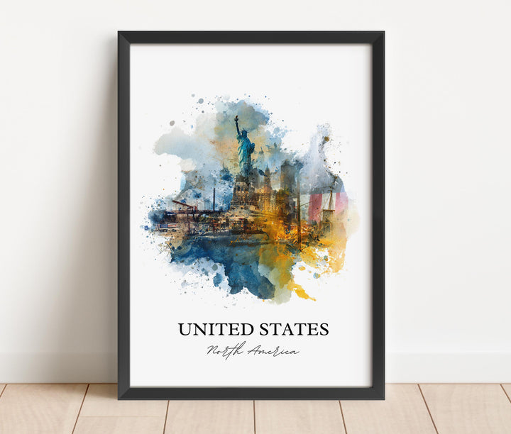 United States Art, United States Print, USA Watercolor Art, United States of America Gift, Travel Print, Travel Poster, Housewarming Gift