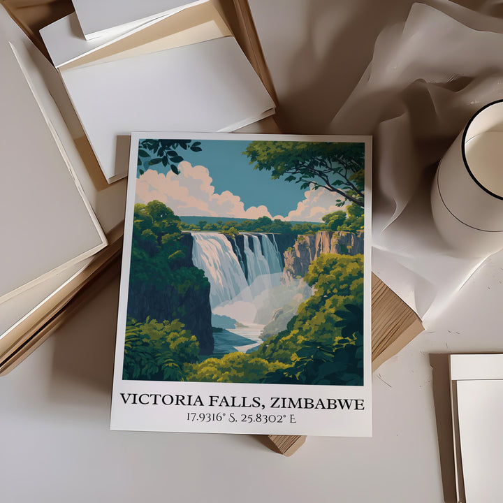 Victoria Falls Art, Zimbabwe Retro Travel Art, Zimbabwe Decor, Victoria Falls Gift, Victoria Falls Art, Travel Prints, Housewarming Gift