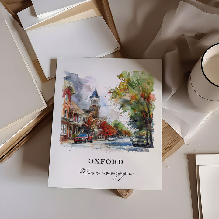 Oxford MS Wall Art, Oxford Mississippi Print, Mississippi Watercolor, Lafayette Cty MS Gift,