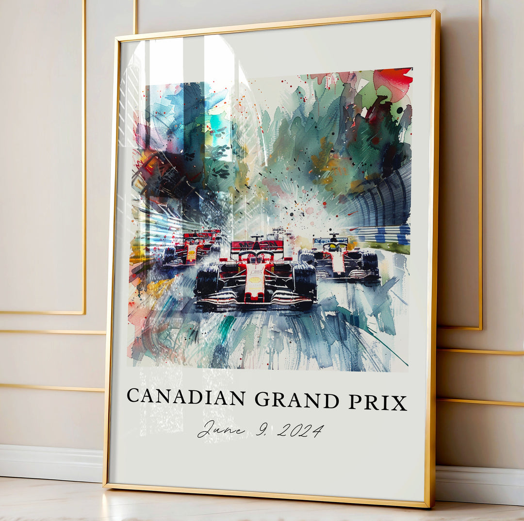 Canadian Grand Prix Art, F1 Montreal Print, Canadian F1 Watercolor Art, Montreal F1 Gift,