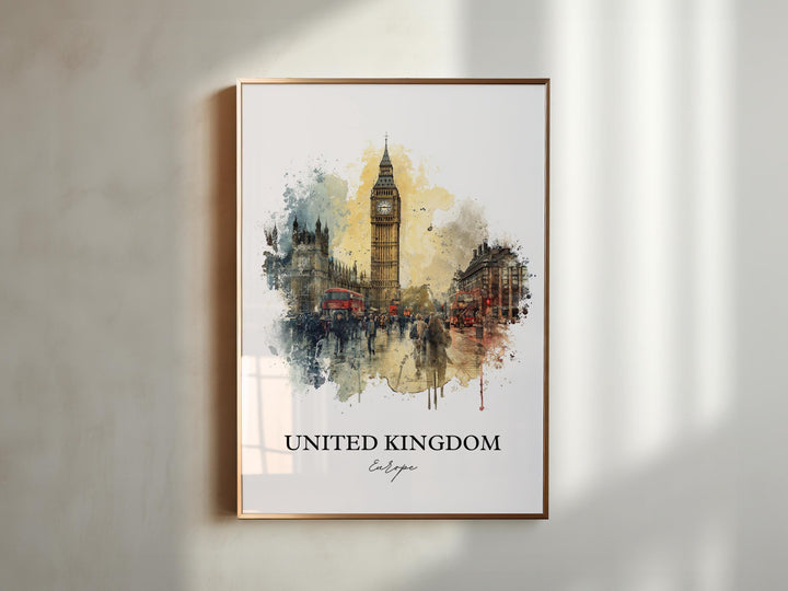 United Kingdom Wall Art, England Print, UK Watercolor Art, United Kingdom Gift, Travel Print, Travel Poster, Housewarming Gift