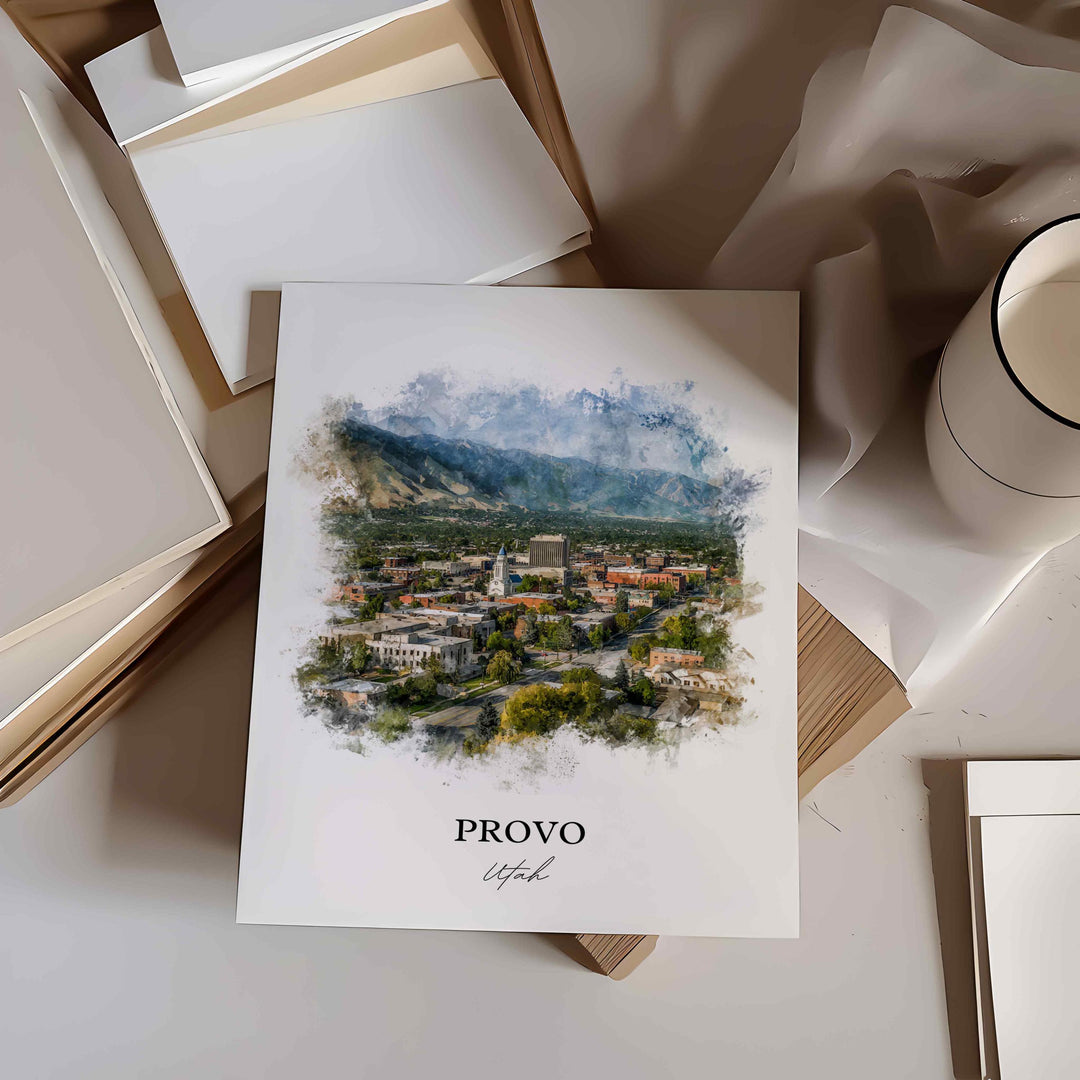 Provo Utah Wall Art, Provo Print, Utah Watercolor Art, Provo Utah Skyline Gift, Travel Print, Travel Poster, Housewarming Gift